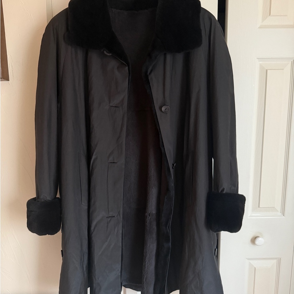 Black Windbreaker Coat with Real Fur Lining